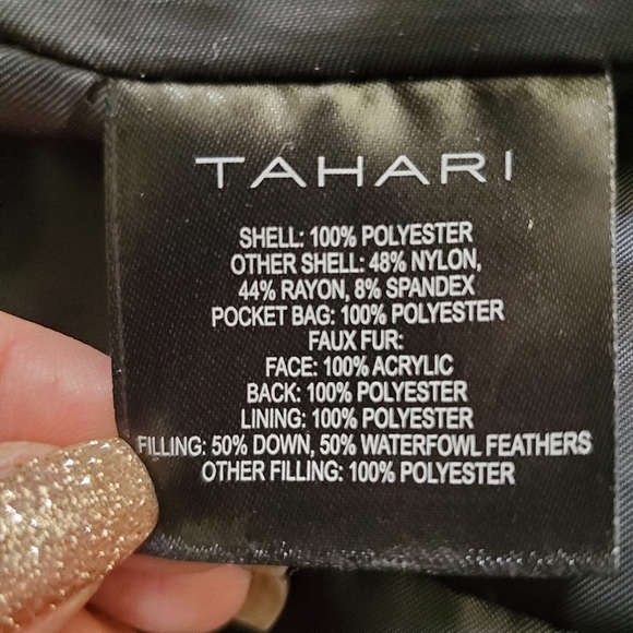 Tahari Black Down Puffer Jacket with Faux Fur Trim Women's Sz medium - Picture 5 of 12